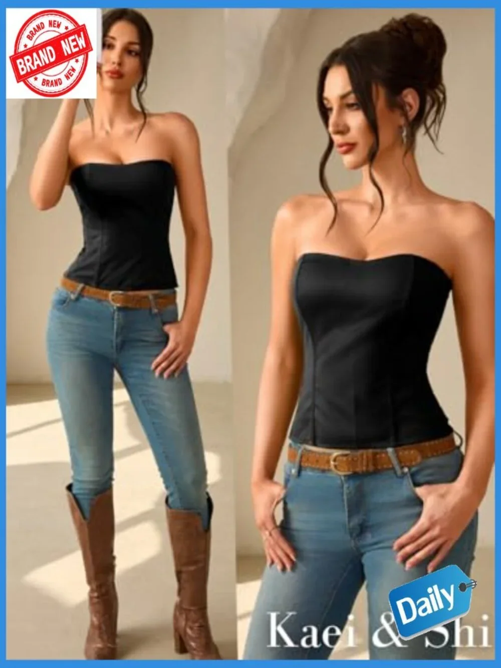 Strapless Boned Bustier Corset Top, Back Lace Up, Going Out Clubwear